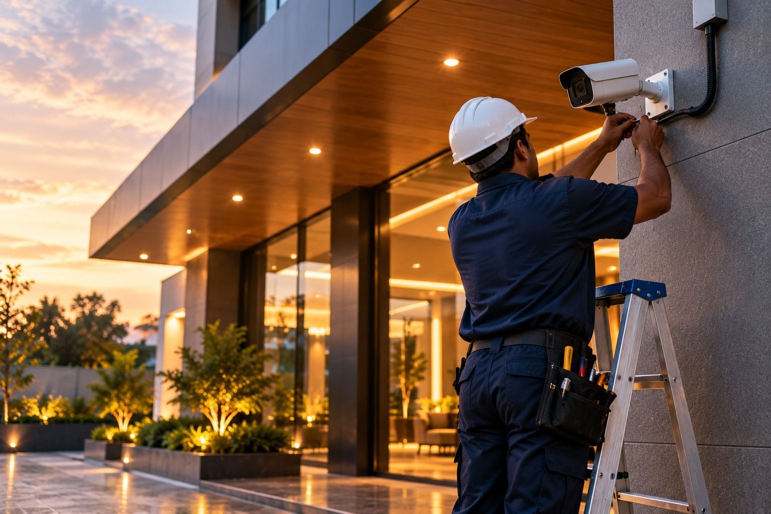 Safety Zone technician installing security equipment on site